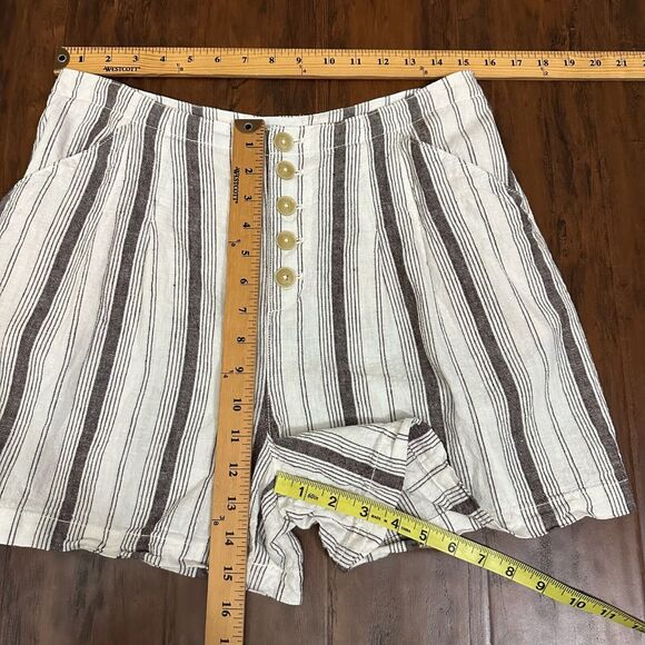 by ANTHROPOLOGIE Linen-Blend Exposed Button-Fly Shorts in Ivory Stripe - Picture 11 of 11